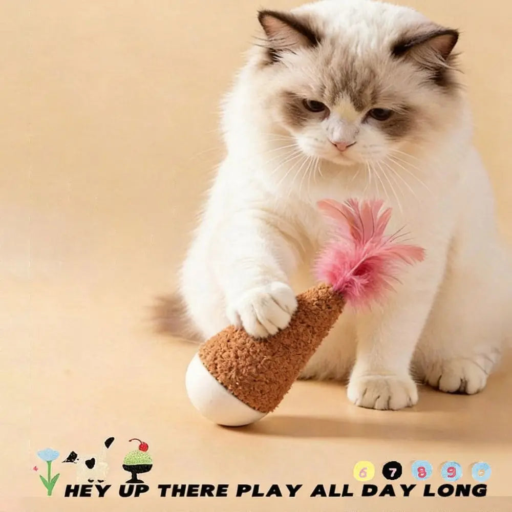 Feather Tumbler Wobbler Cat Toy — Bite-Resistant Self-Righting Solo Play Teaser