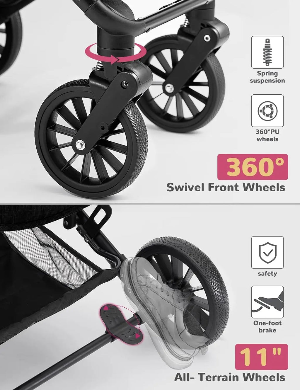 4-Wheel Foldable Pet Stroller with Detachable Carrier & Storage Basket — Max 60 lbs