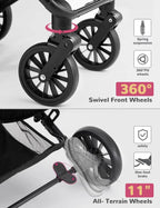 4-Wheel Foldable Pet Stroller with Detachable Carrier & Storage Basket — Max 60 lbs