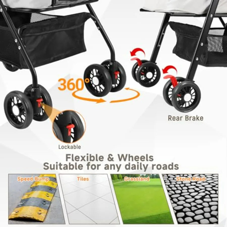 3-in-1 Foldable 4-Wheel Pet Stroller with Detachable Carrier & Mesh for Small Pets
