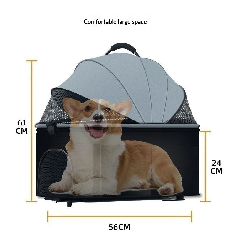 One-Click Foldable Pet Stroller with Mesh Breathable Window for Small & Medium Dogs & Cats — Portable Travel Cart