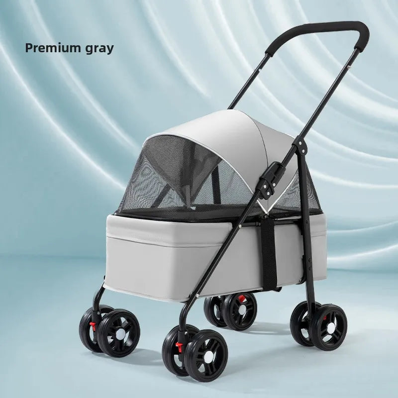 3-in-1 Folding Dog Stroller (4-Wheel, Detachable Carrier)
