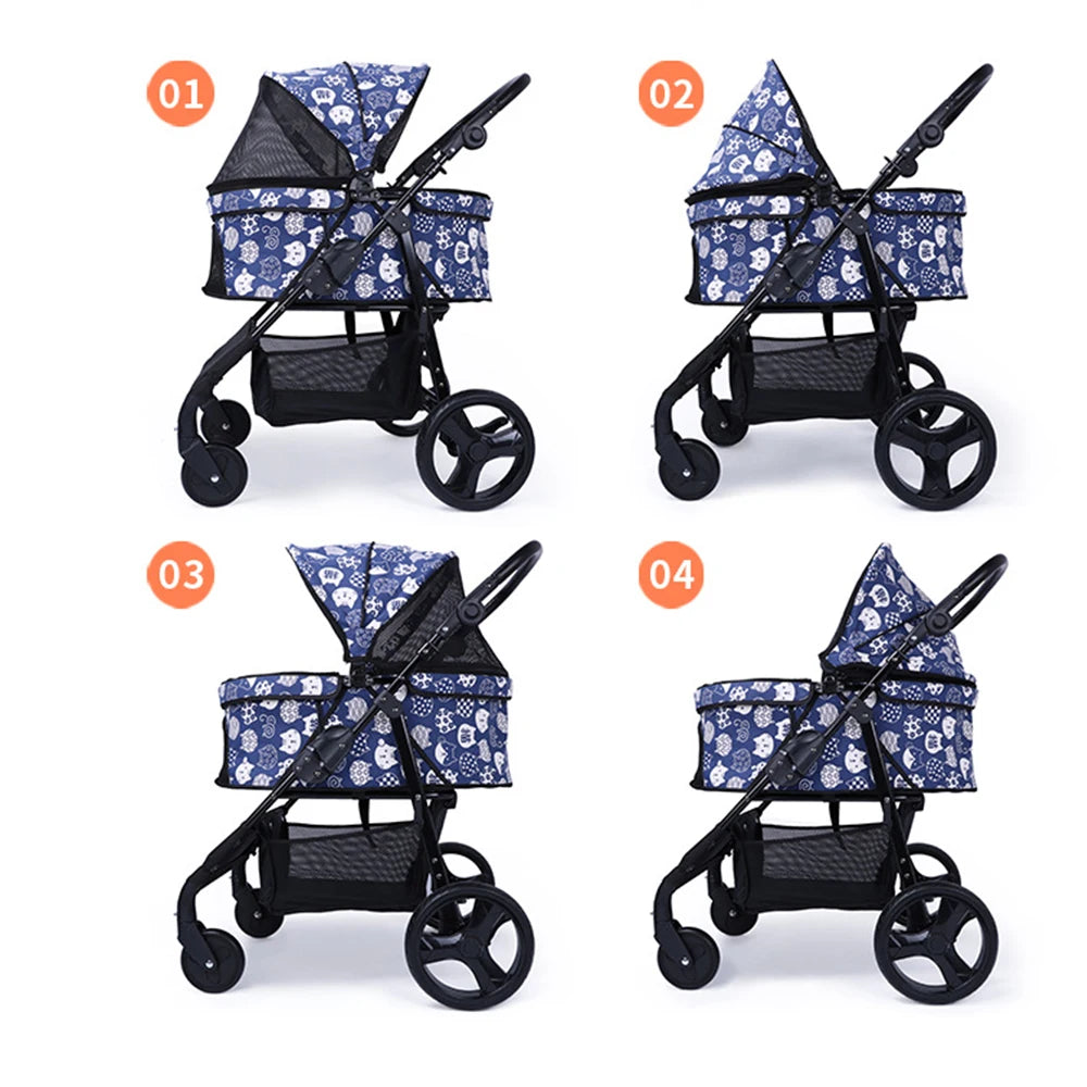3-in-1 Foldable Pet Stroller with Cage Carrier & Travel Seat — Pushchair for Dogs & Cats
