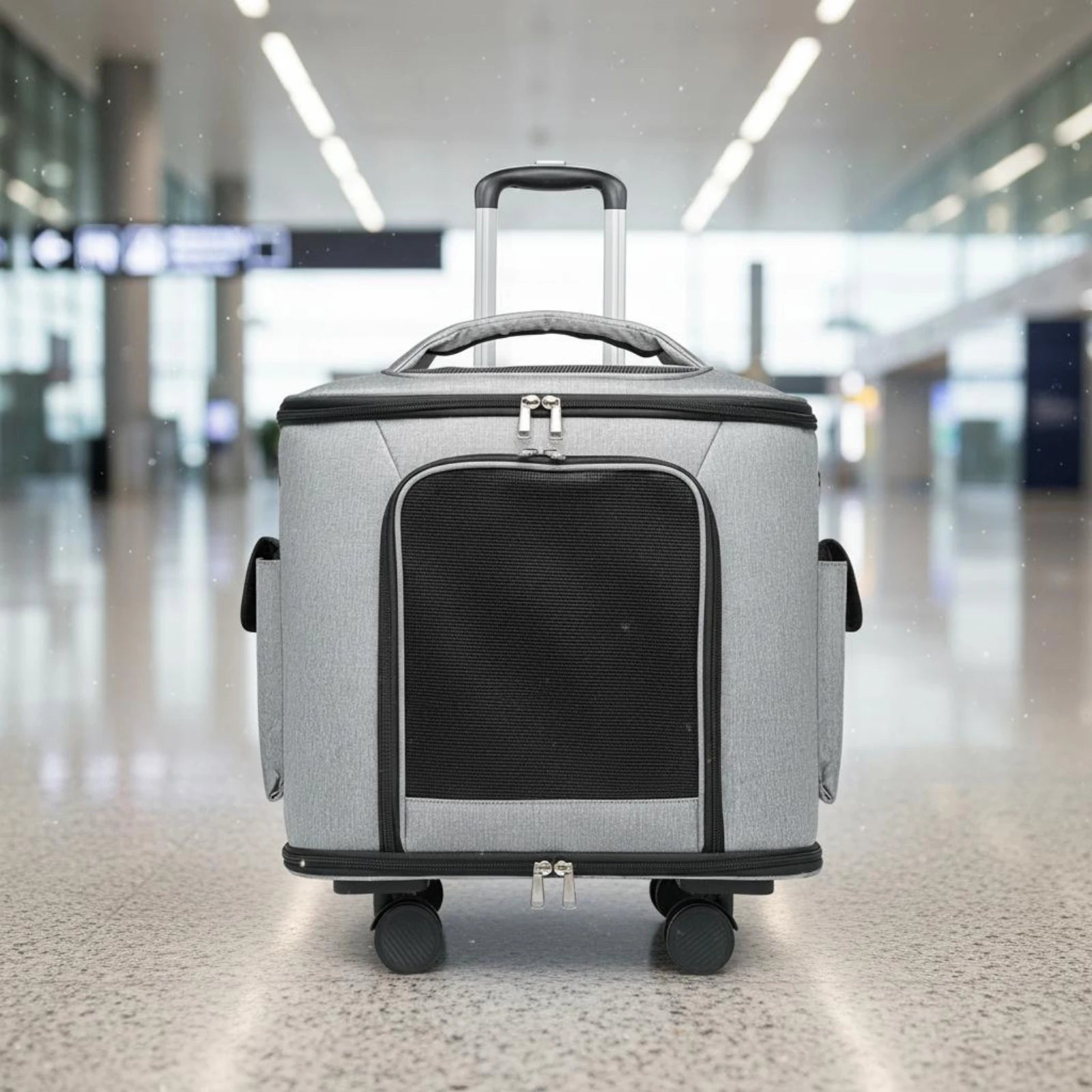 Large Capacity Breathable Mesh Rolling Feline Carrier Suitcase — Multi-Carry Option Travel Bag for Cats