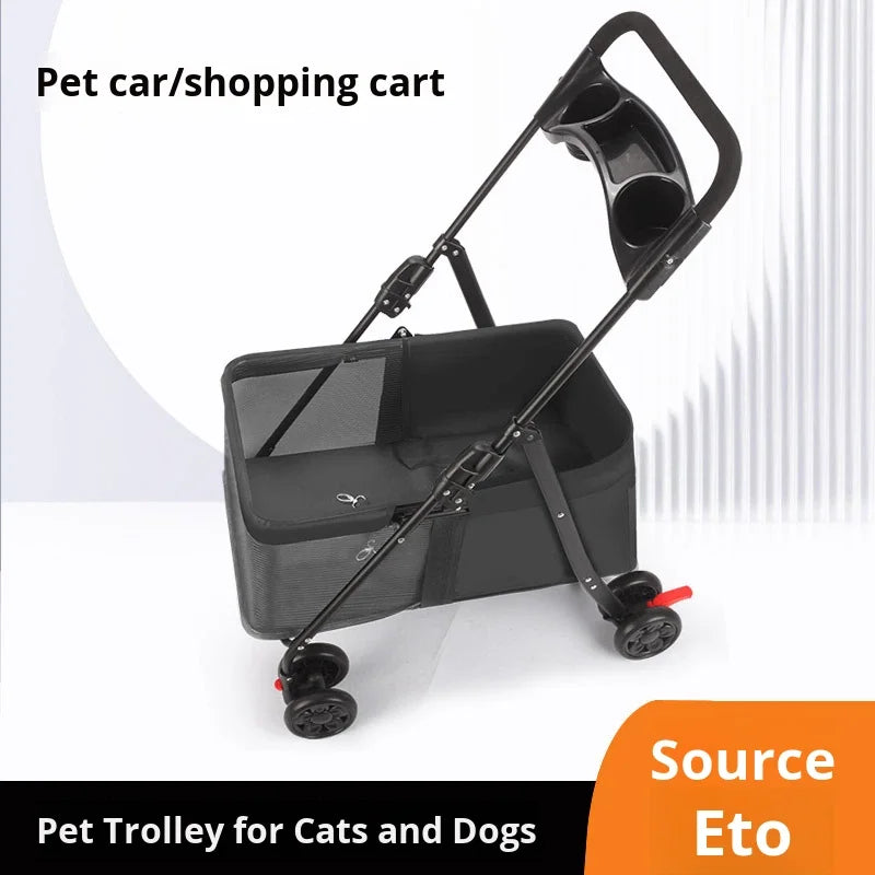 Luxury Lightweight Foldable Outdoor Pet Stroller with Detachable Mesh Storage Basket