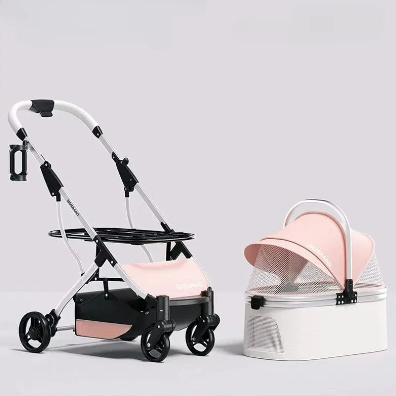 Multifunctional Foldable Pet Buggy with Detachable Carrier for Dogs