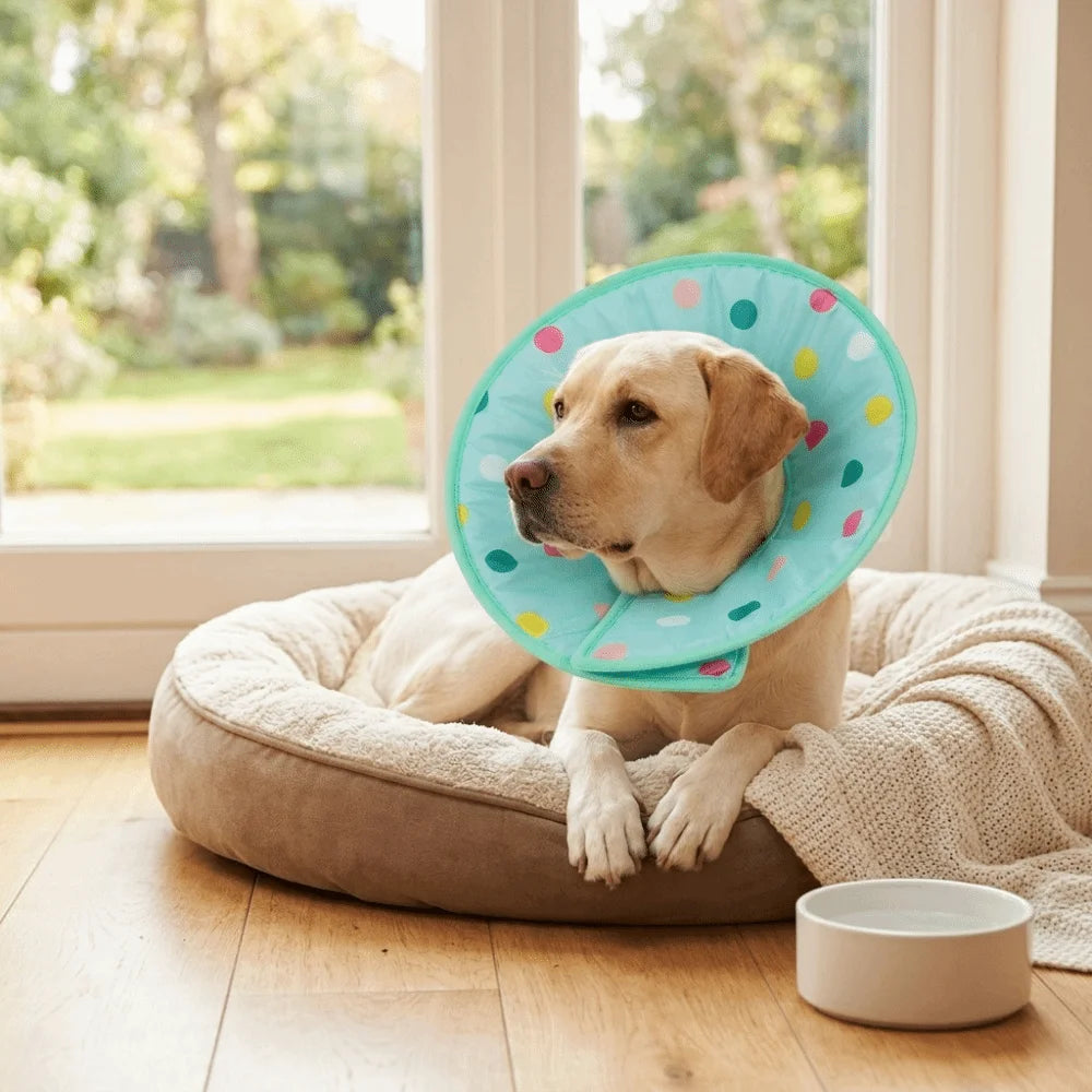 Sponge Padded Pet Recovery Ring (Polka Dot, Anti-Lick, Flexible Frame)