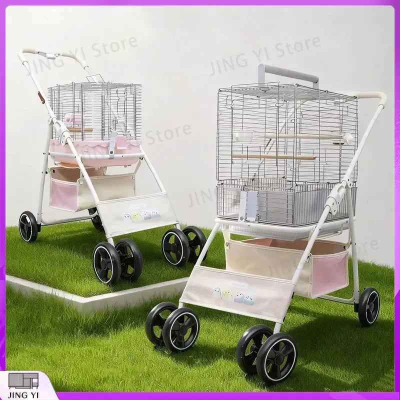 Foldable Lightweight Pet Stroller with Storage Space for Parrots, Dogs & Cats — Portable Outdoor Cart