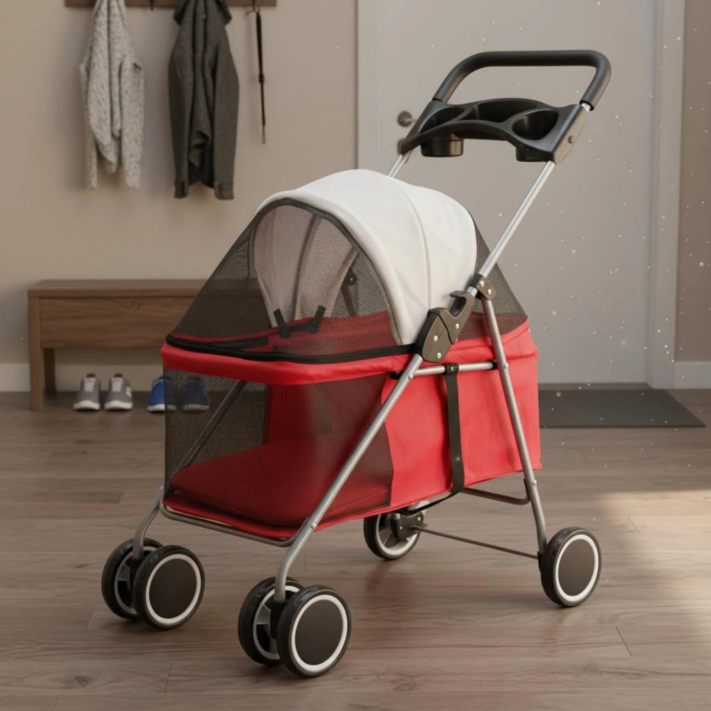 Foldable Twin-Wheel Pet Stroller Carrier for Outdoor Transport