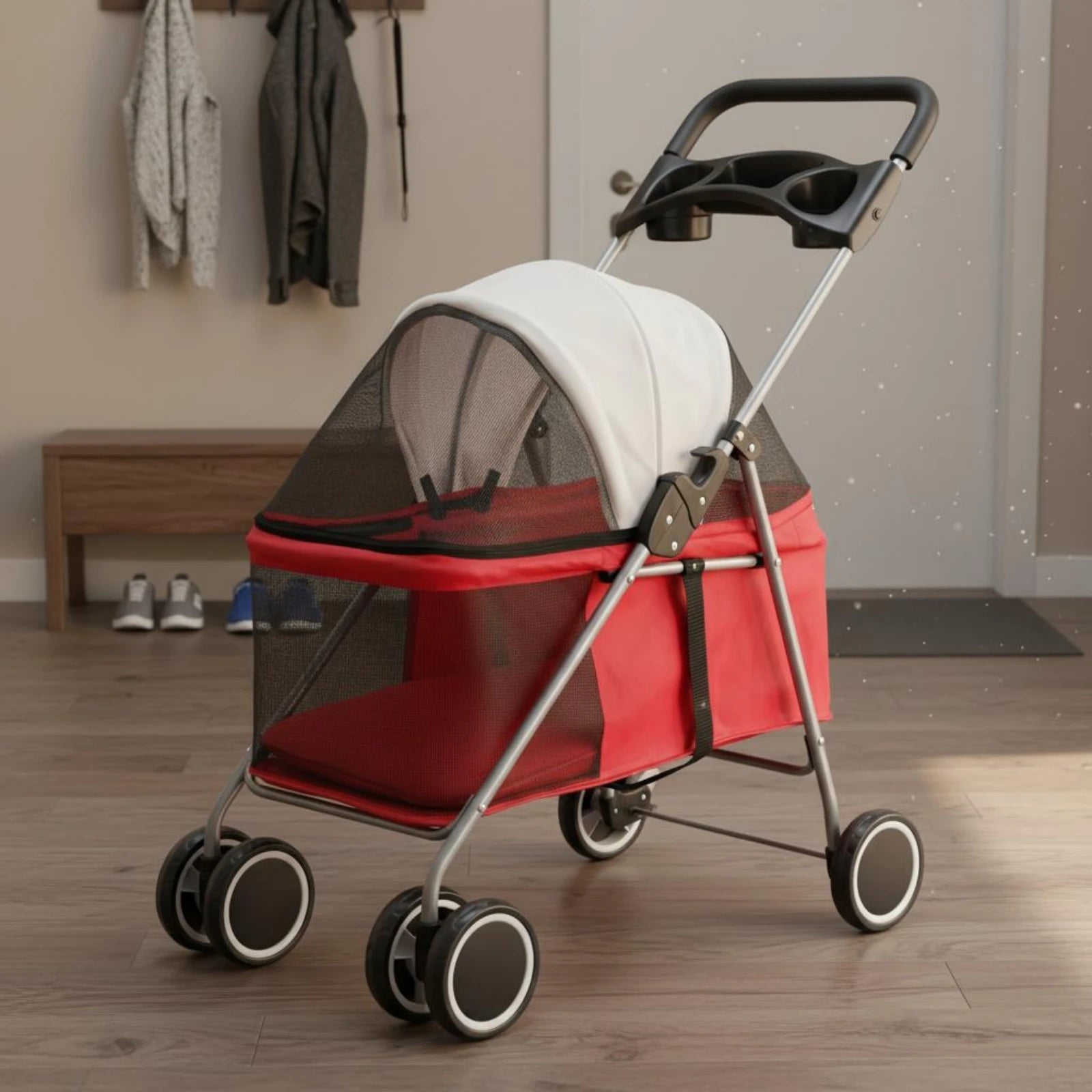 Foldable Twin-Wheel Pet Stroller Carrier for Outdoor Transport