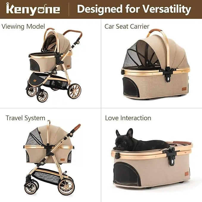 Luxury Pet Stroller with Removable Carrier for Small & Medium Dogs