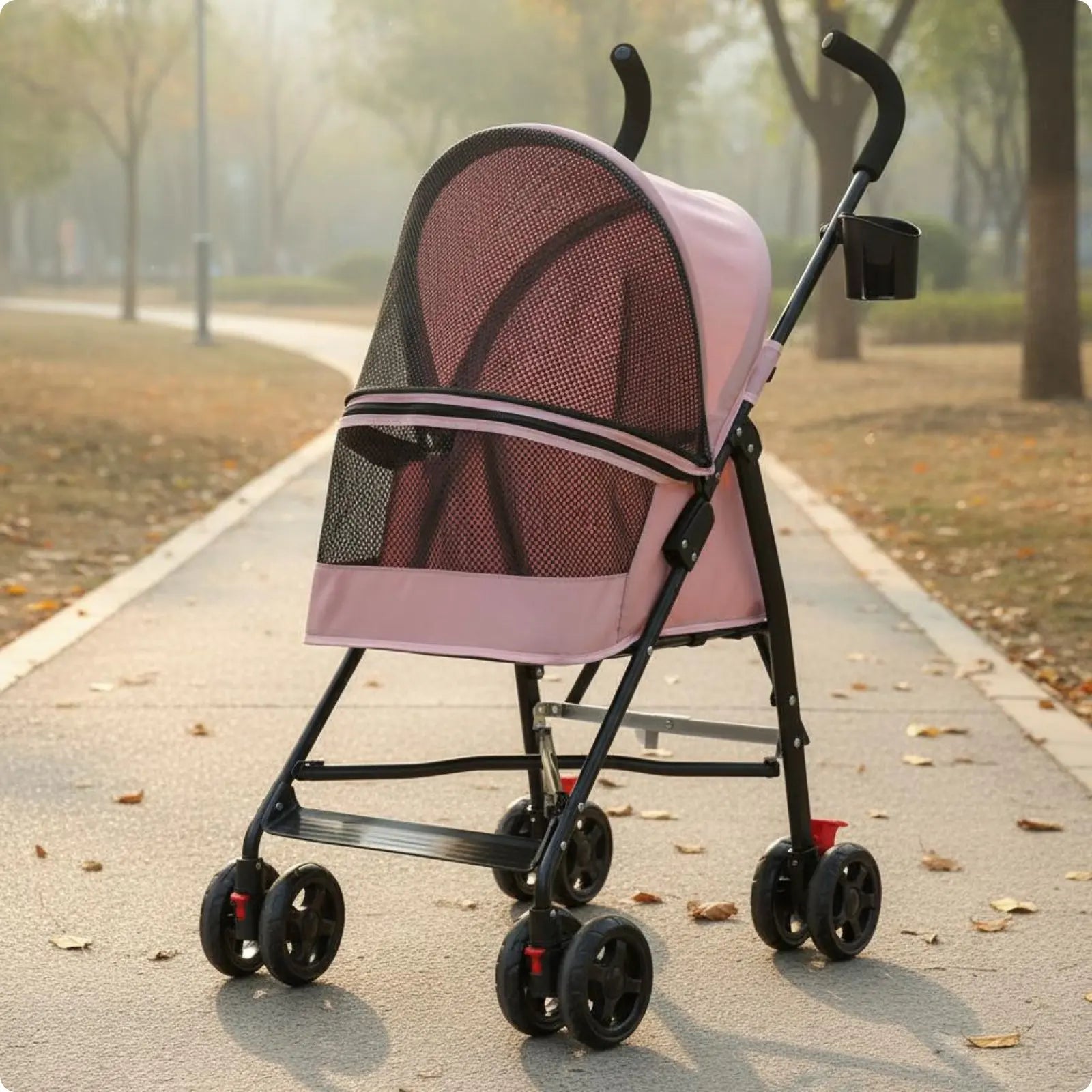 Foldable Ventilated Pet Stroller with Large Viewing Window & Lockable Wheels for Dogs