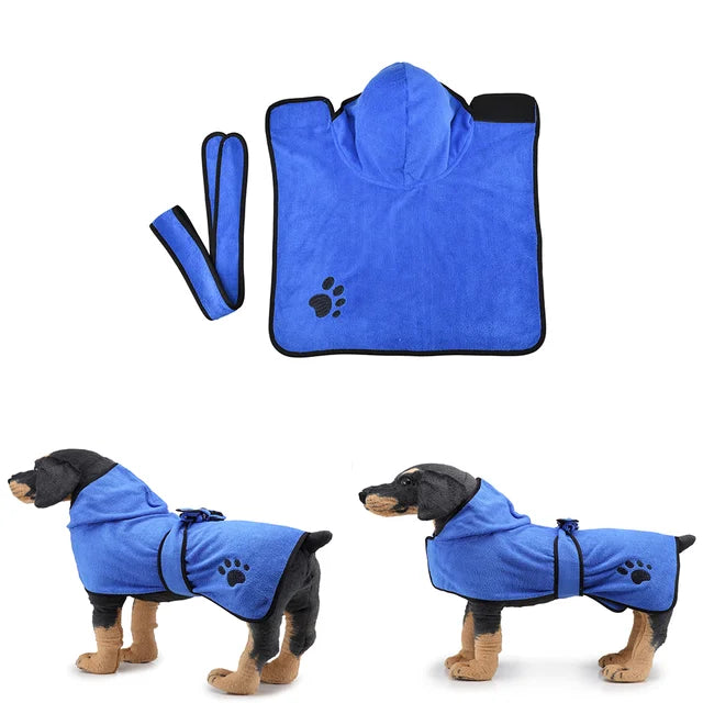 Microfiber Dog Bath Towel — Super-Absorbent Wearable Robe, XS–XL