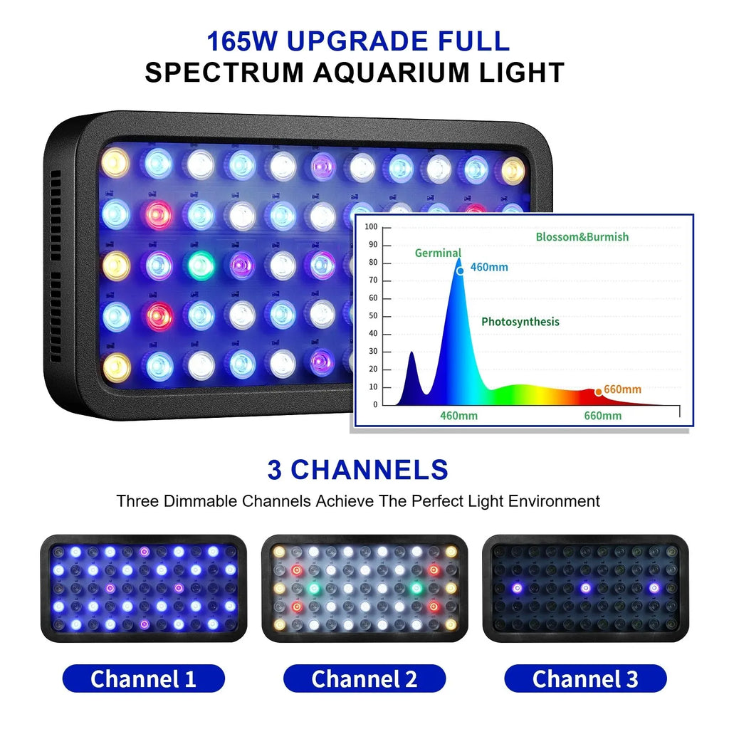 165W WiFi Smart LED Aquarium Light (3-Channel, App Control, Coral Reef)