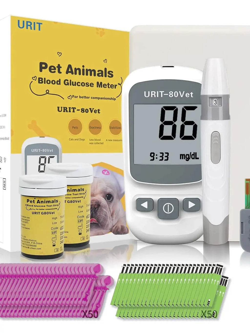 Pet Blood Glucose Monitor Kit for Dogs & Cats - Pain-Free No-Coding System
