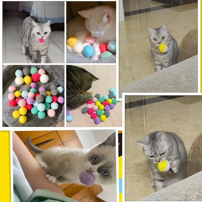 Plush Cat Puff Ball Toys — Soft Stretch Chew & Play Balls, Bulk Packs