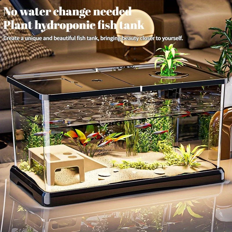 Large Transparent Aquarium Tank with Lid (Spill-Proof, Clear View)