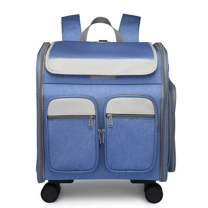 Luxury Foldable Wheeled Pet Trolley Carrier Bag with Telescopic Handle — Approved Travel Case