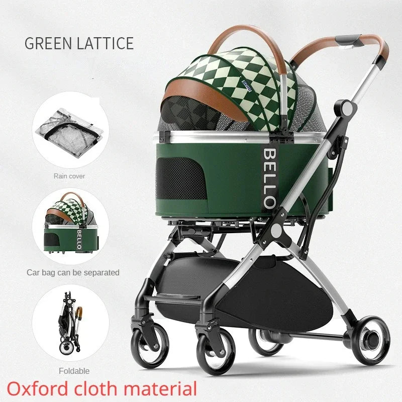 Aluminum Frame Foldable Pet Stroller Trolley with Separate Pet Bag