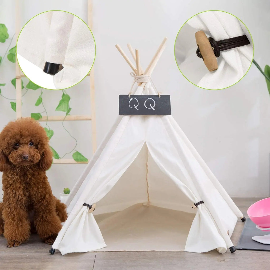 Portable Pet Teepee Bed with Thick Cushion, Up to 15lbs