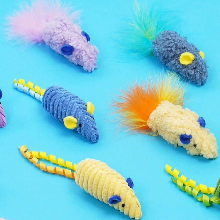 3-Pack Squeaky Catnip Mouse Toys — Rattling Plush Mice for Cats