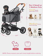 4-Wheel Folding Breathable Pet Stroller with Detachable Carrier for Small & Medium Dogs & Cats — Grey