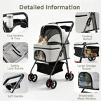 3-in-1 Foldable 4-Wheel Pet Stroller with Detachable Carrier & Mesh for Small Pets