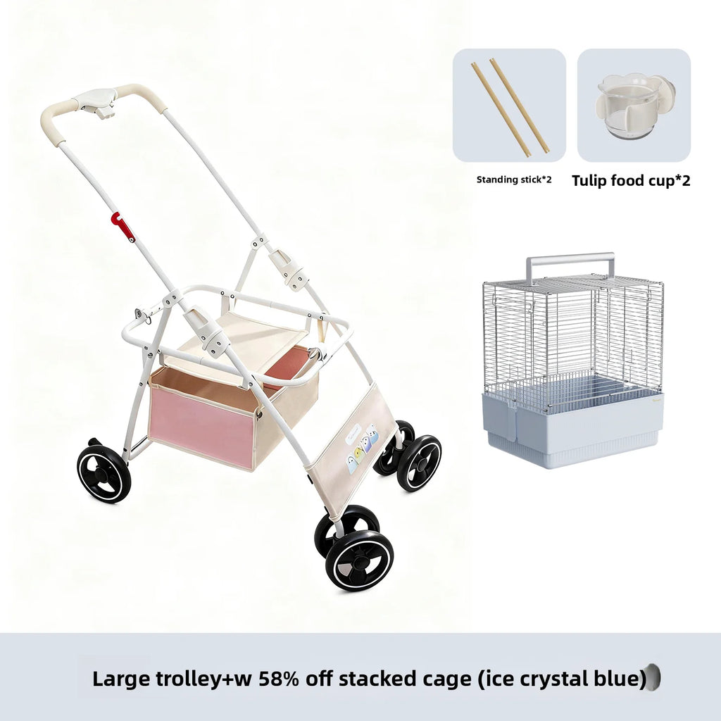 Foldable Lightweight Pet Stroller with Storage Space for Parrots, Dogs & Cats — Portable Outdoor Cart