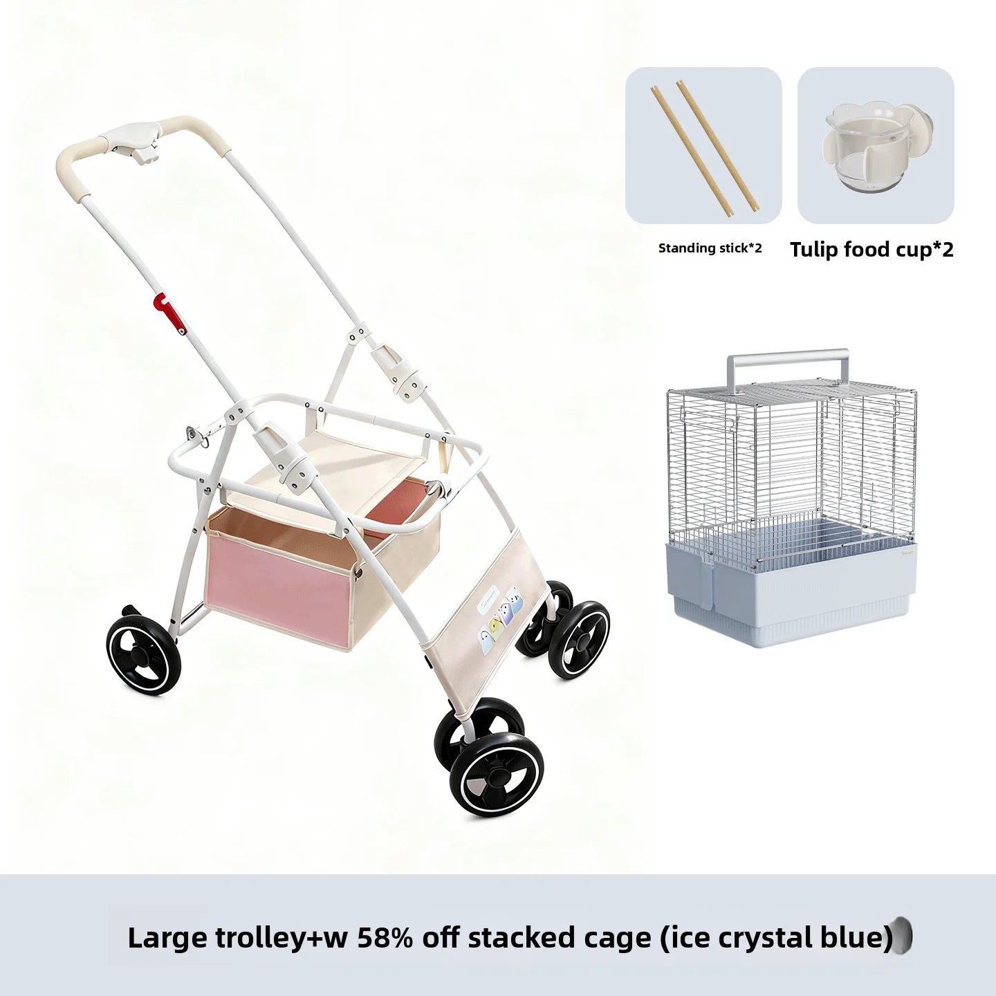 Foldable Lightweight Pet Stroller with Storage Space for Parrots, Dogs & Cats — Portable Outdoor Cart