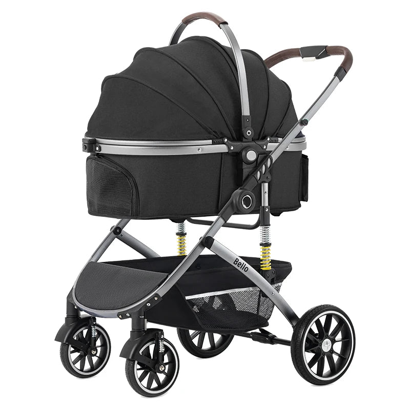 Bello Pet Trolley Stroller for Dogs & Cats — Multi-Function Travel Cart with Carrier Compartment