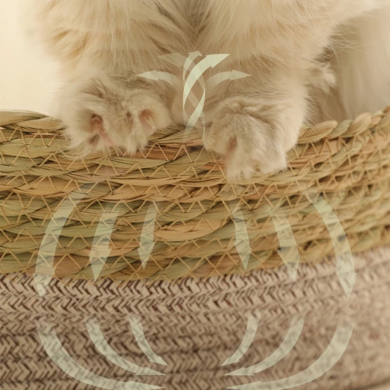 Portable Rattan & Seagrass Cat Bed Nest, All-Season
