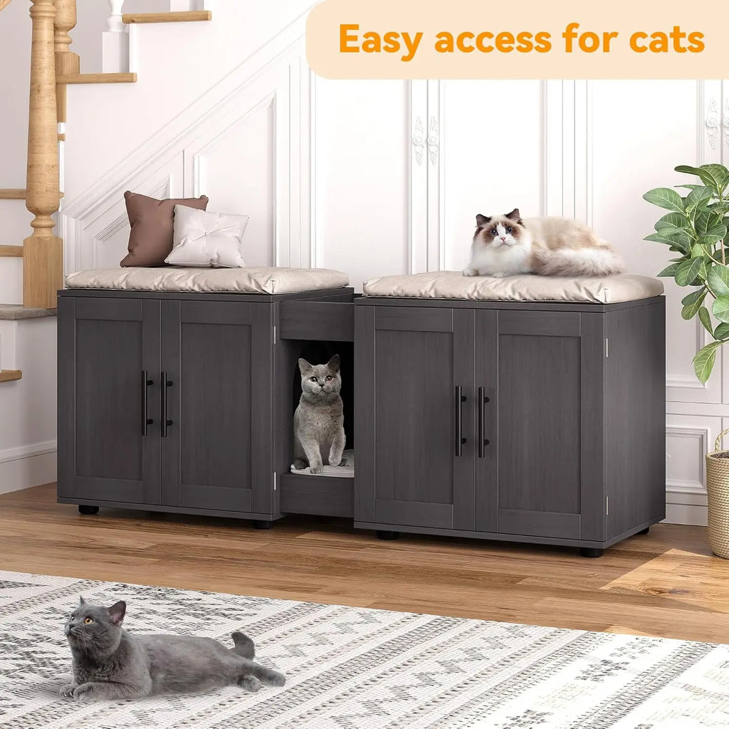 3-in-1 Wooden Cat Litter Box Cabinet with Scratching Pad