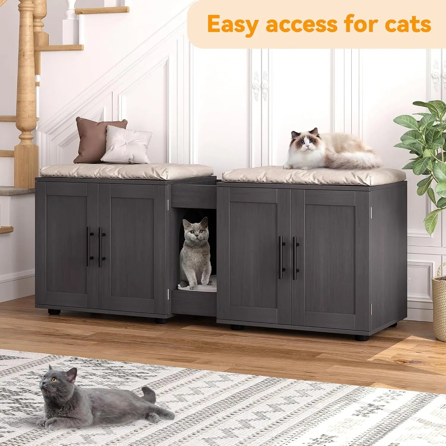 3-in-1 Wooden Cat Litter Box Cabinet with Scratching Pad
