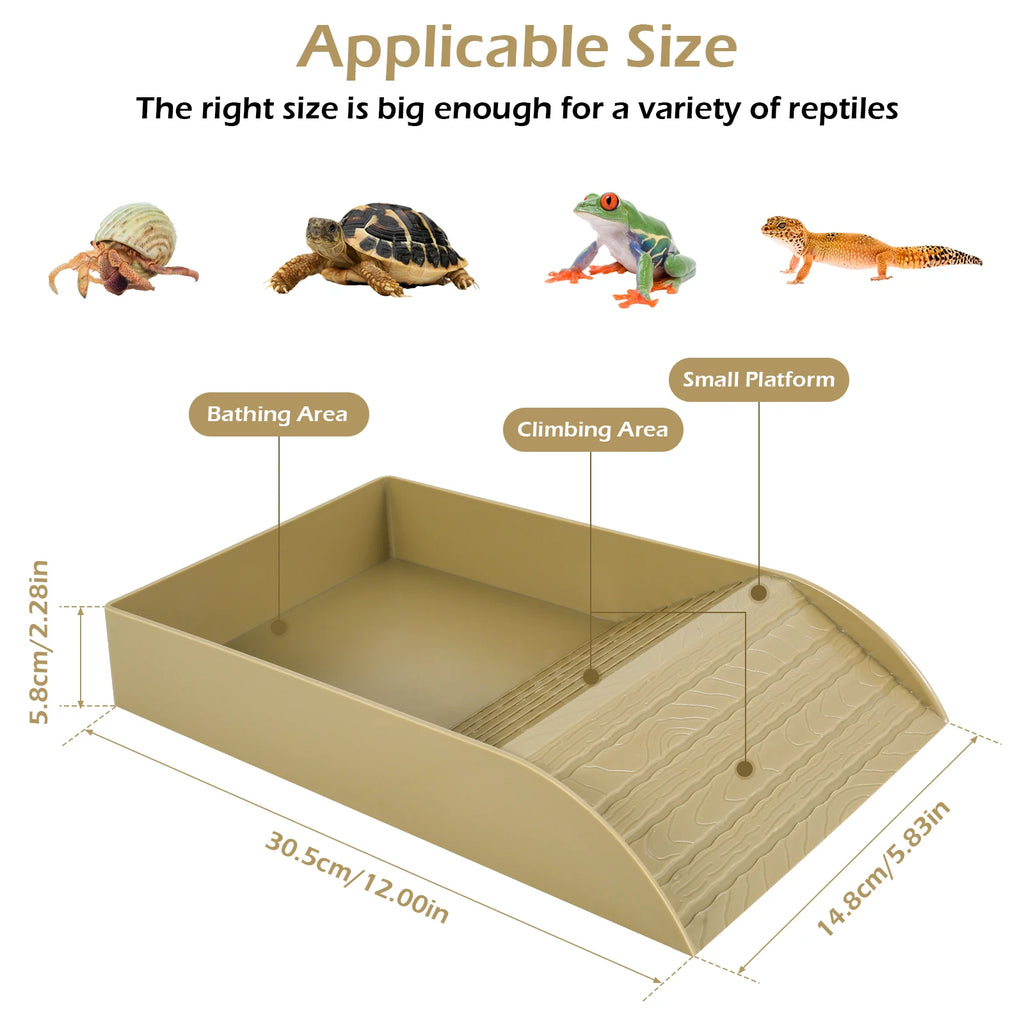 Anti-Slip Tortoise Bathing Dish — Dual-Ramp Food & Water Bowl