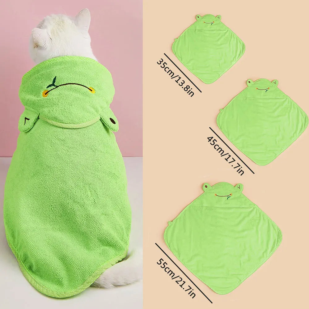 Frog-Style Hooded Pet Bath Towel — Quick-Drying Microfiber Robe