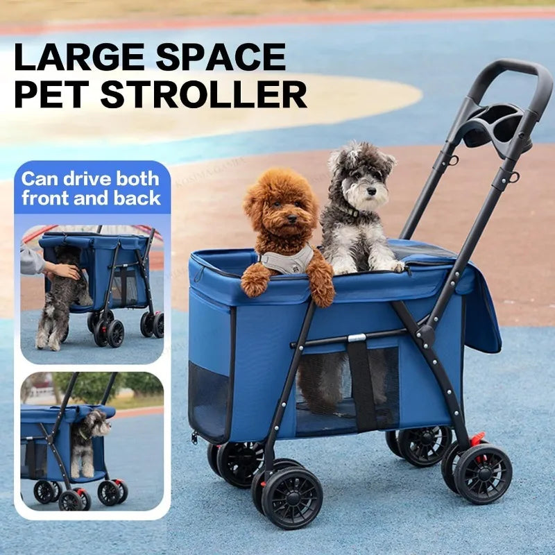 Shockproof 4-Wheel Foldable Pet Stroller for Small, Medium & Large Dogs & Cats — Breathable Outdoor Carrier