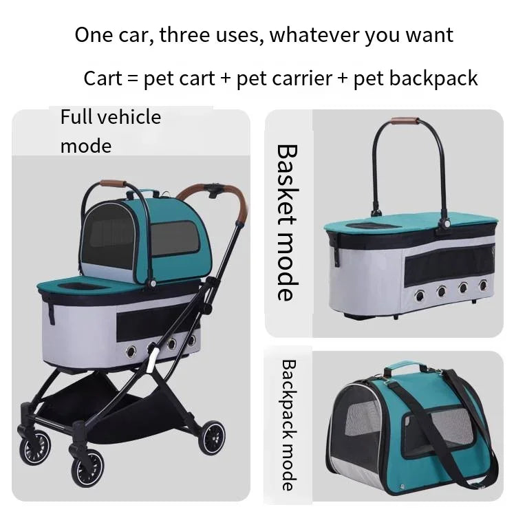 Folding Double-Layer Detachable Pet Stroller Cart for Small & Medium Dogs