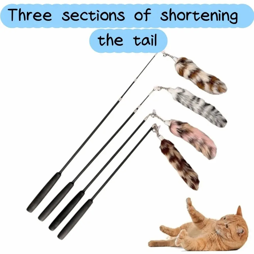 Extra-Long Telescopic Cat Wand with Faux Tail Lure — Flexible Interactive Toy
