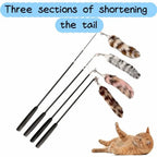 Extra-Long Telescopic Cat Wand with Faux Tail Lure — Flexible Interactive Toy