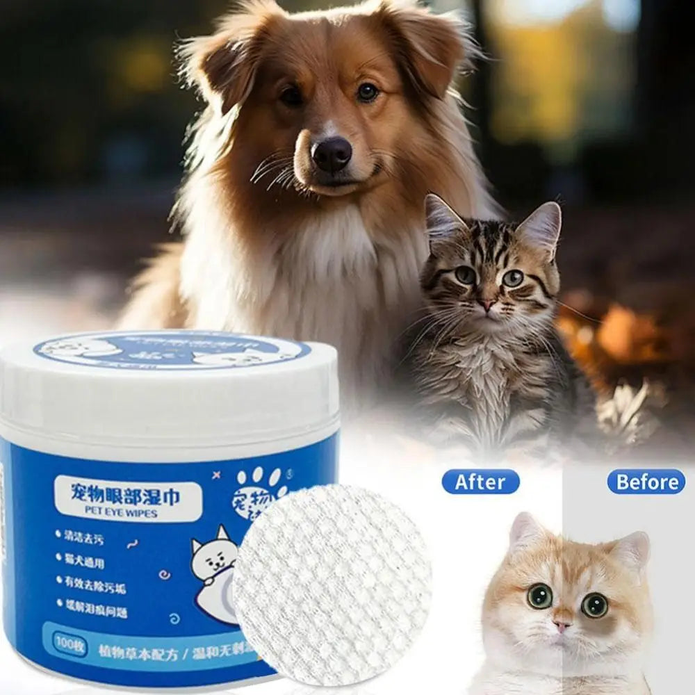 Pet Eye Wipes — 100-Count Gentle Cleaning Pads for Dogs & Cats
