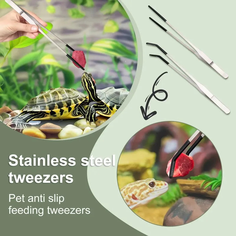 Bent-Tip Stainless Steel Feeding Tweezers — Straight & Curved, 10.6"