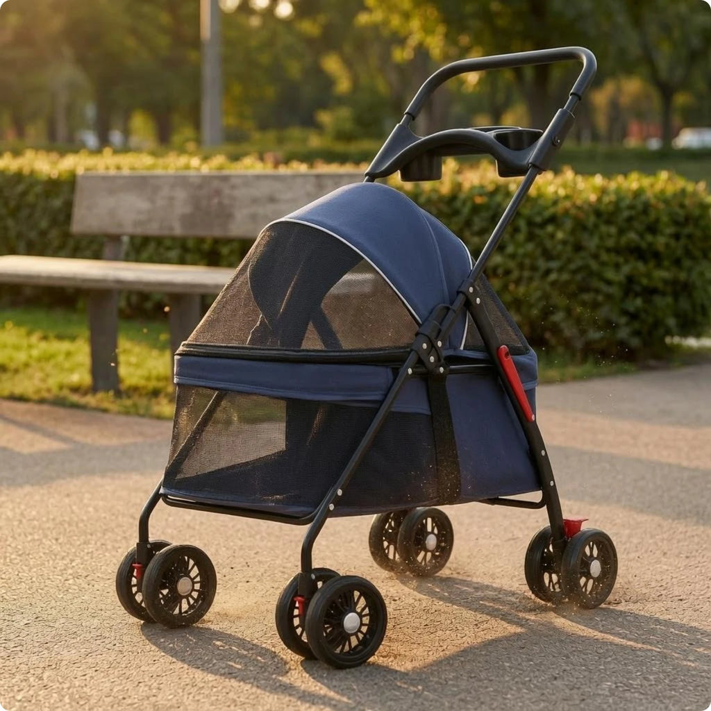 Foldable Compact Ventilated Lightweight Pet Stroller for Cats — Outdoor Walking & Travel