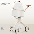 White High-View One-Click Foldable Pet Stroller for Small & Medium Dogs