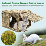 Foldable Woven Grass House — Rabbit & Guinea Pig Hideout with Chew Mat