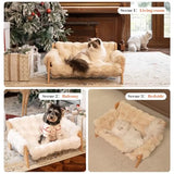 Elevated Wooden Cat Couch Bed with Removable Fluffy Cover