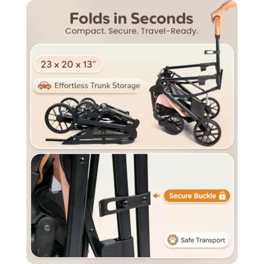 Foldable Pet Stroller with Detachable Carrier & Shock-Absorbing Suspension for Small Dogs
