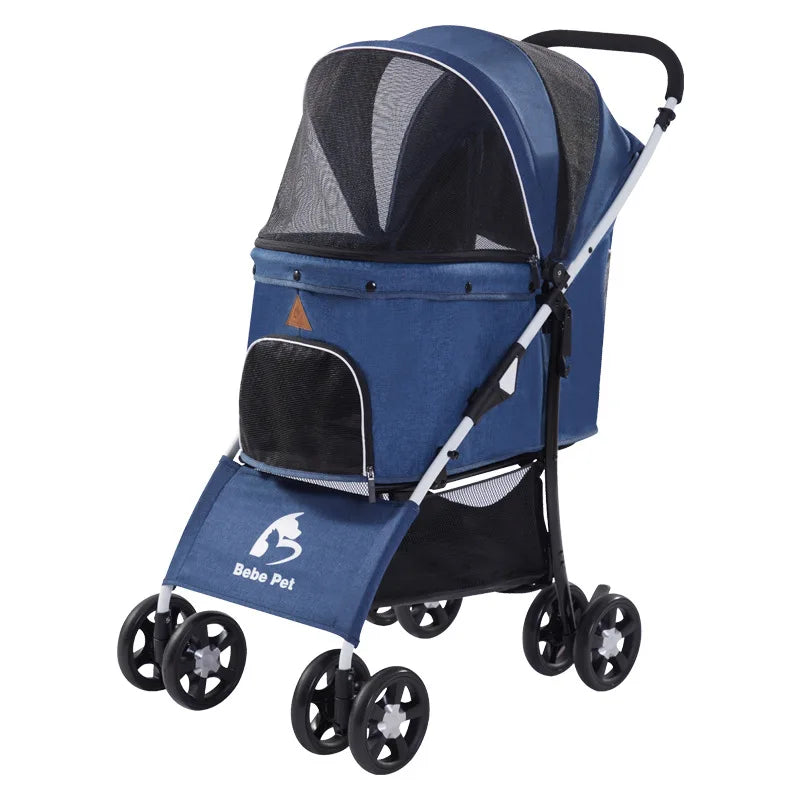 Folding 4-Wheel Removable Pet Walk Carrier Stroller for Cats & Dogs