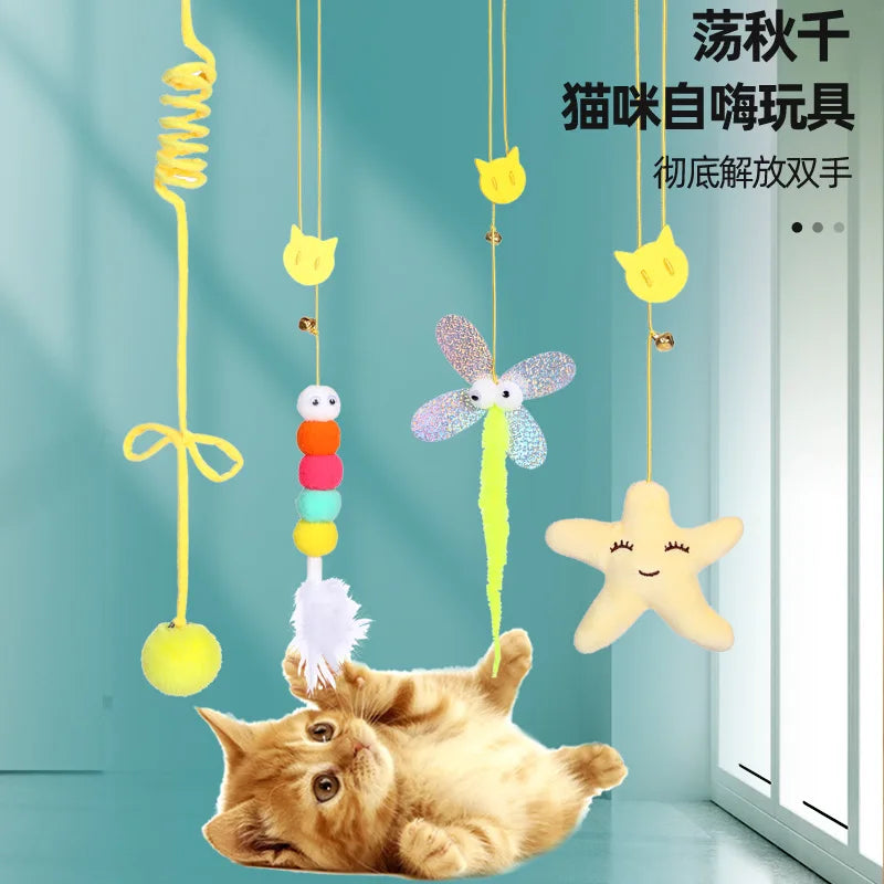 Hanging Cat Toy with Telescoping Rope & Feather — Interactive Kitten Scratch & Play Simulation Toy