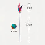 Feather Wand Cat Teaser Rod with Bell & Replacement Feathers — Interactive Kitten Toy Set