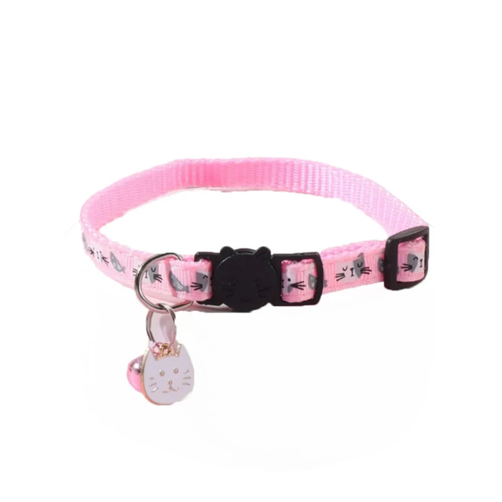 Quick-Release Safety Cat Collar — Cat Face Pendant & Bell